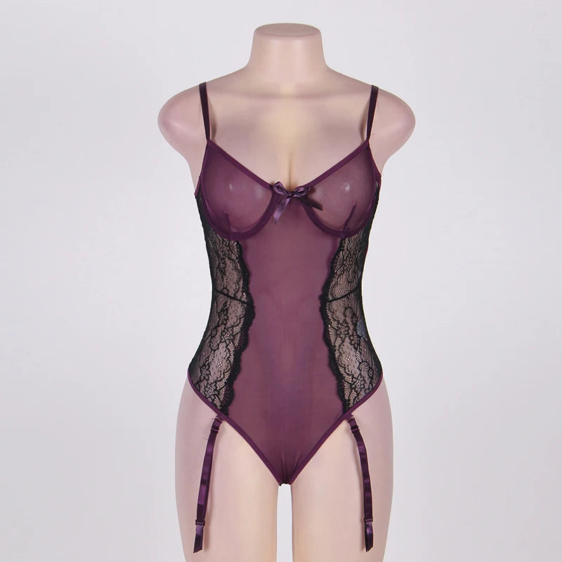 Forbidden Temptation Translucent Bodysuit With Lace Trims