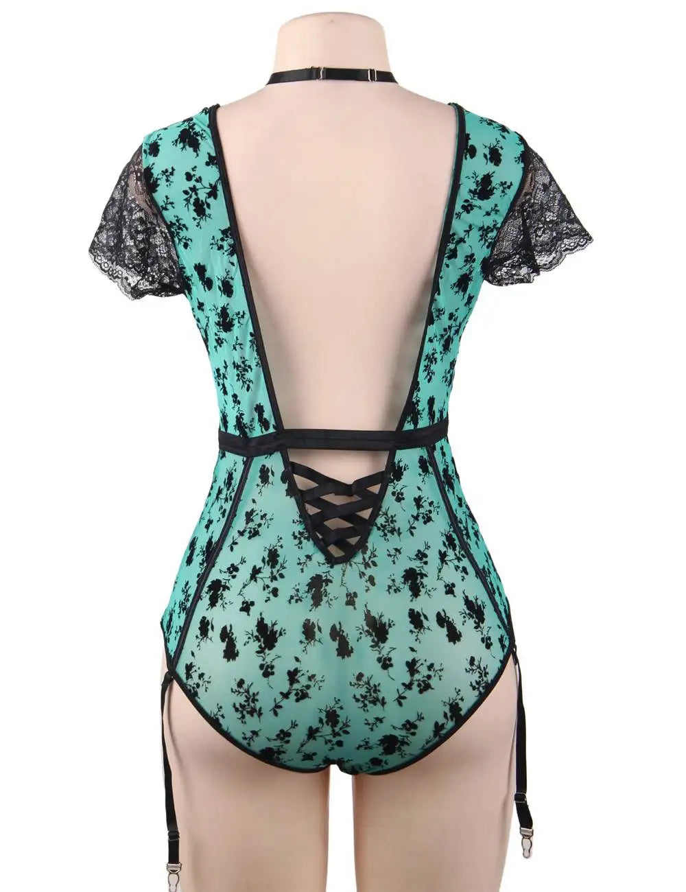 Floral Whispers Deep V Bodysuit with Lace Trims