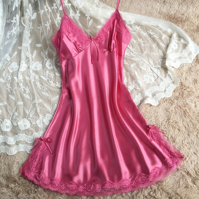 Side Bow Satin Nightgown