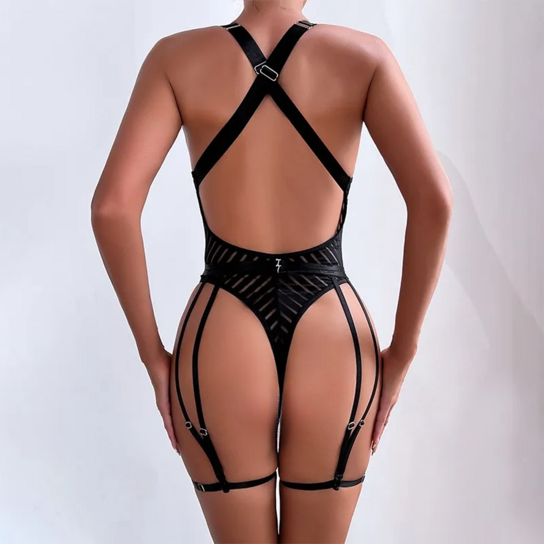 Midnight Stripes Garter Bodysuit