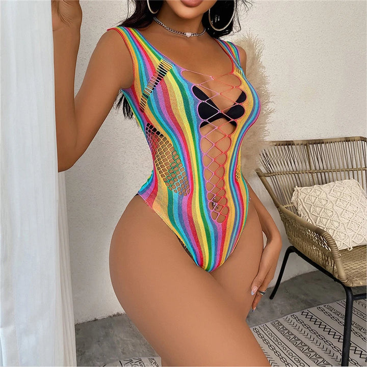 Enchanted Rainbow Fishnet Bodysuit