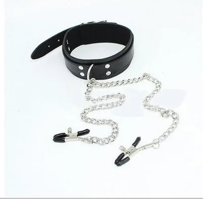 Collier Choker Cuir Avec Pinces à Seins - Bondage, Fétichisme - Neuf, Générique