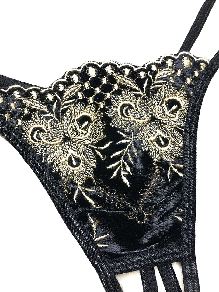 Embroidered Lace Underwire Bra with Crotchless Panties