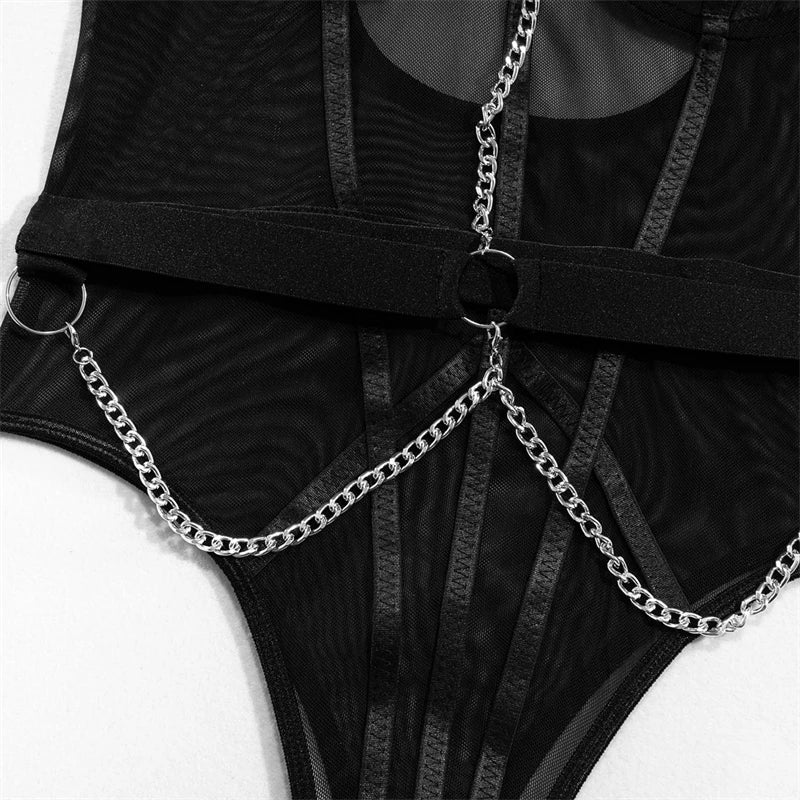 Enigma Wonder Translucent Bodysuit With Curvy Chains