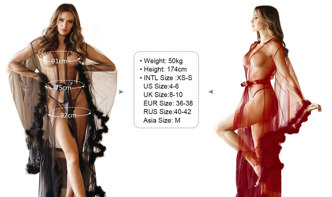 Siren Fantasy Feather Frills Delight Translucent Femme Long Night Robe