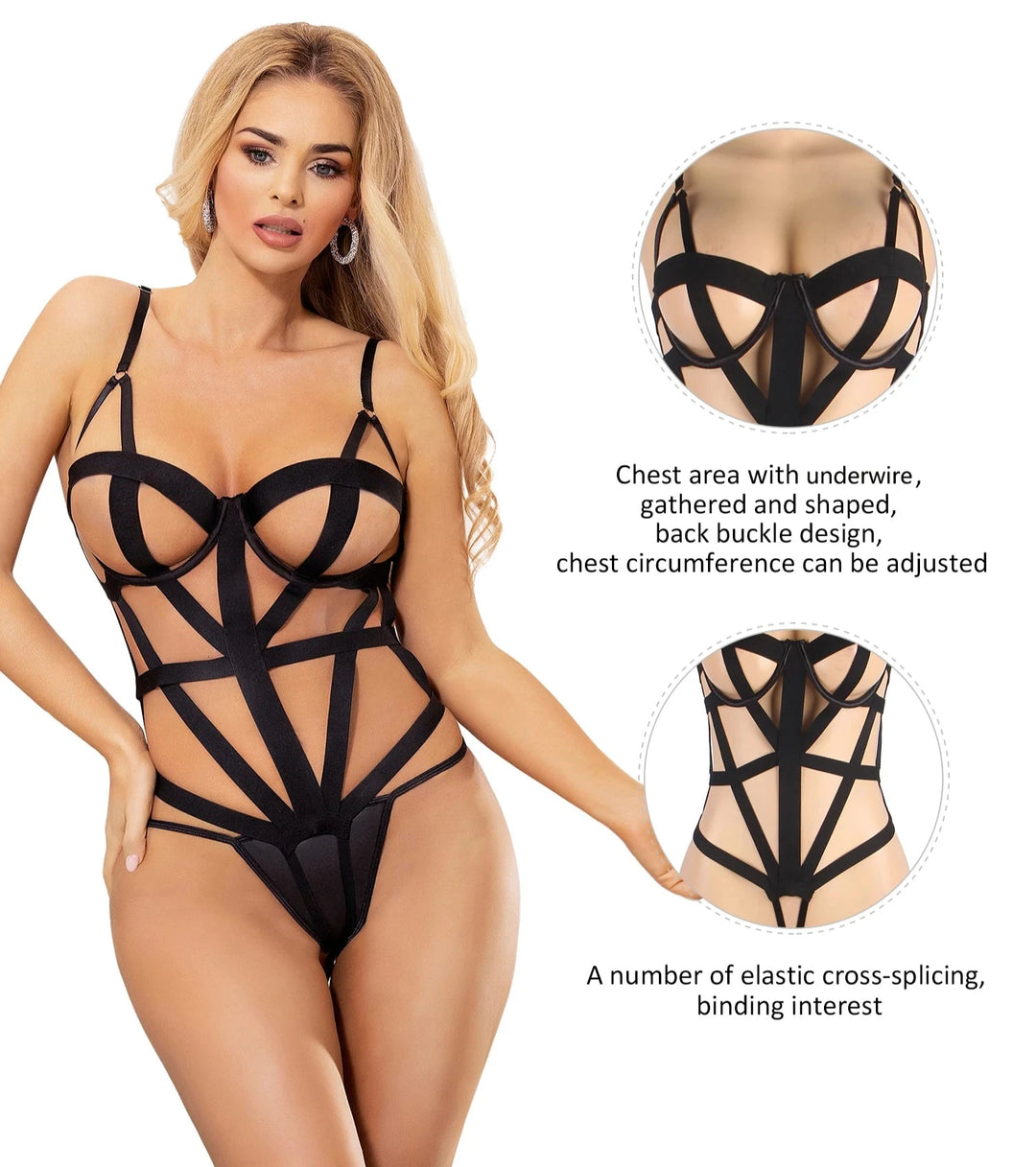 Strappy Seduction Cutout Eyelash Elastic Bodysuit BDSM