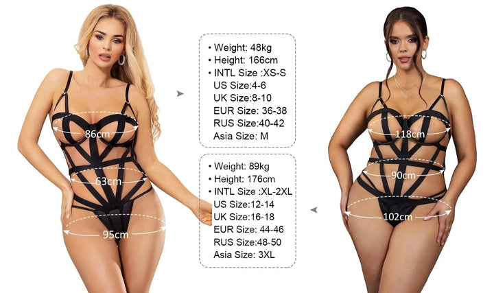 Strappy Seduction Cutout Eyelash Elastic Bodysuit BDSM