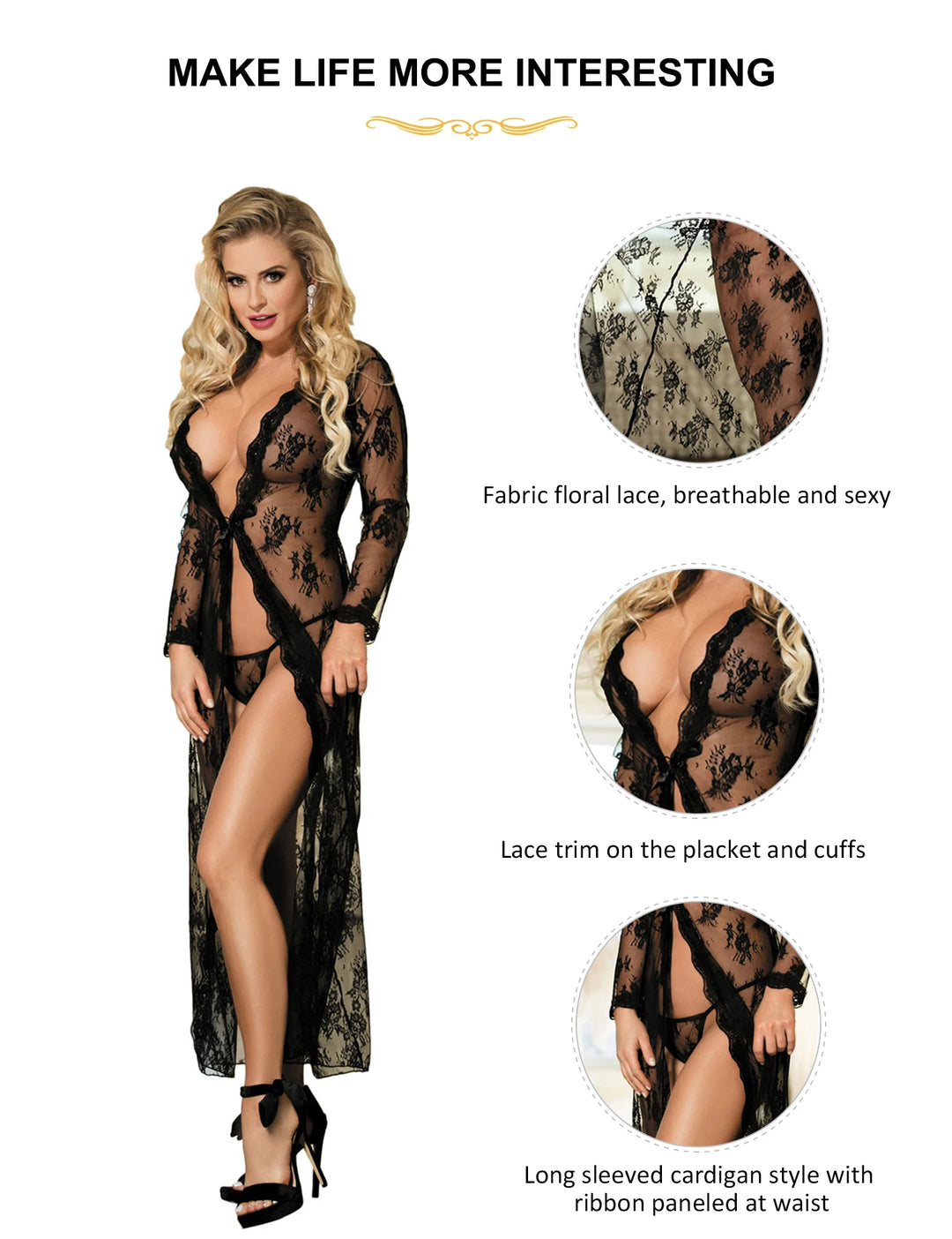 Divine Fantasy Translucent Frills Delight Translucent Femme Long Night Robe