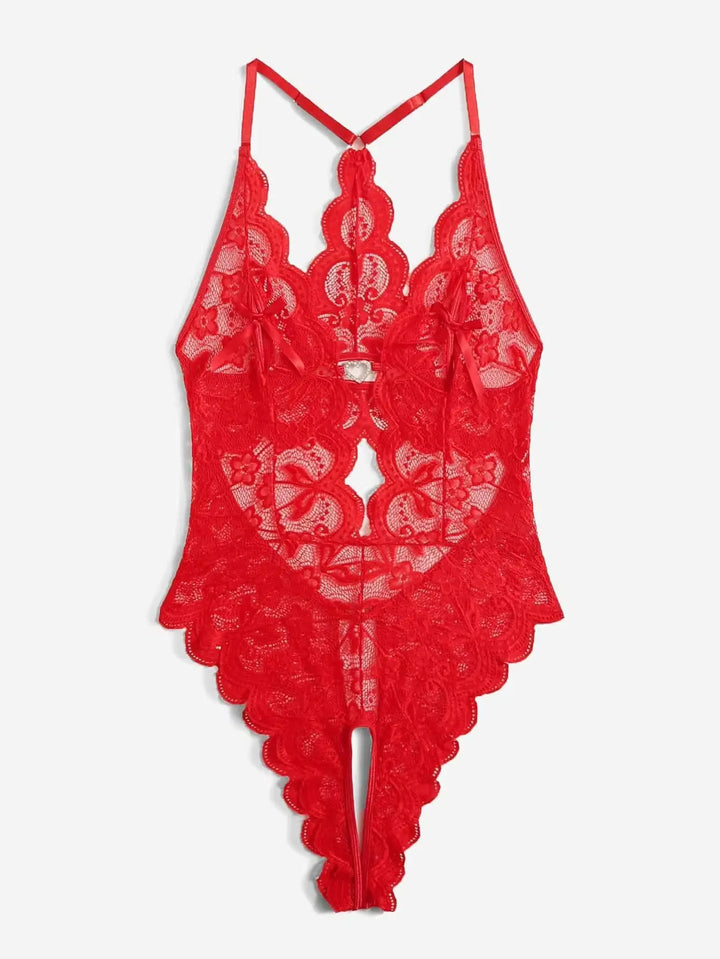 Midnight Allure Lace Halter Crotchless Bodysuit