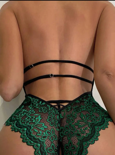 Intrigue Open-Back Lace Crotchless Bodysuit