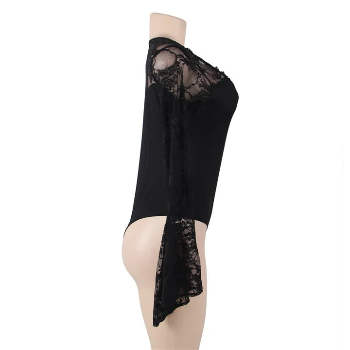 Graceful Desire Deep-V Long Sleeved Bodysuit With Intricate Trims