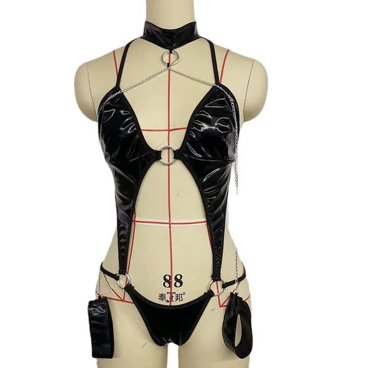 Latex Mistress Bodysuit With Neck Choker and Wrist Cuffs