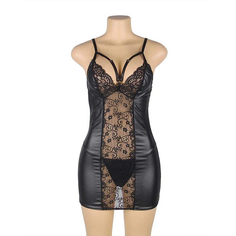 Curvy Delight Translucent Eyelash Mini Dress (PU Leather)