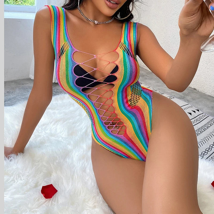 Enchanted Rainbow Fishnet Bodysuit