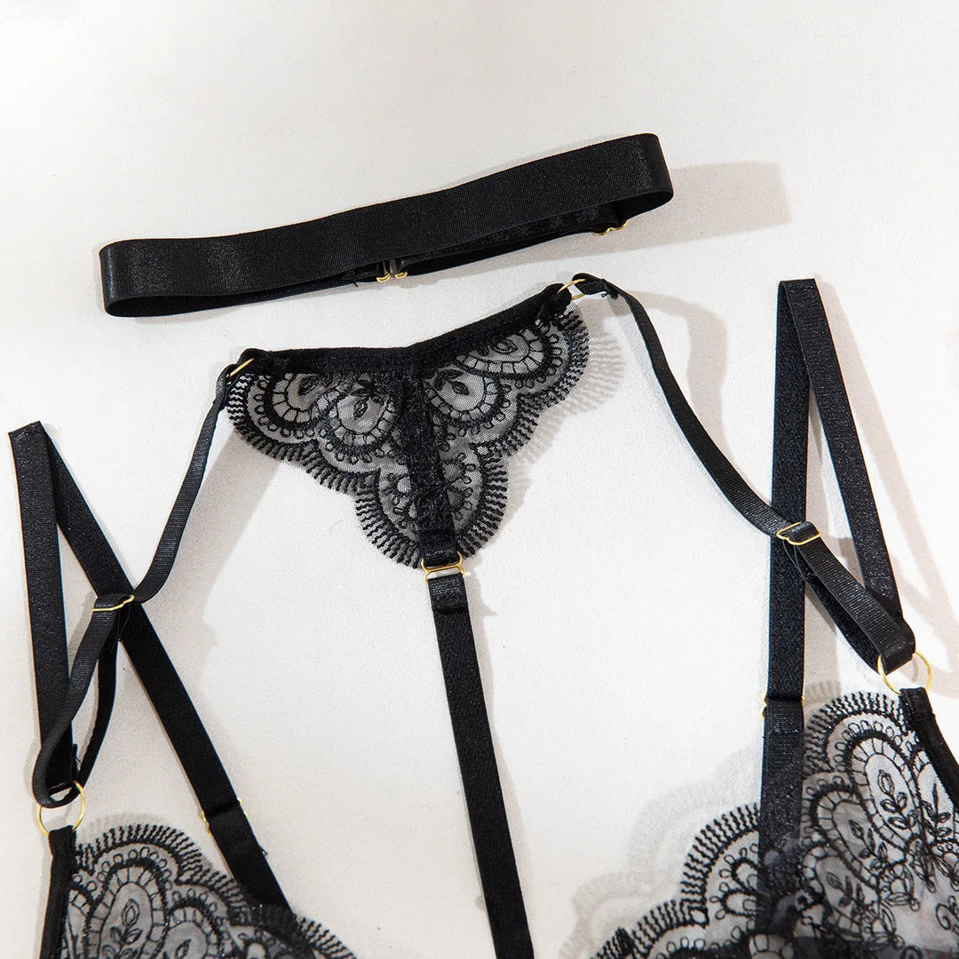 Noir Desire Garter Lingerie Set