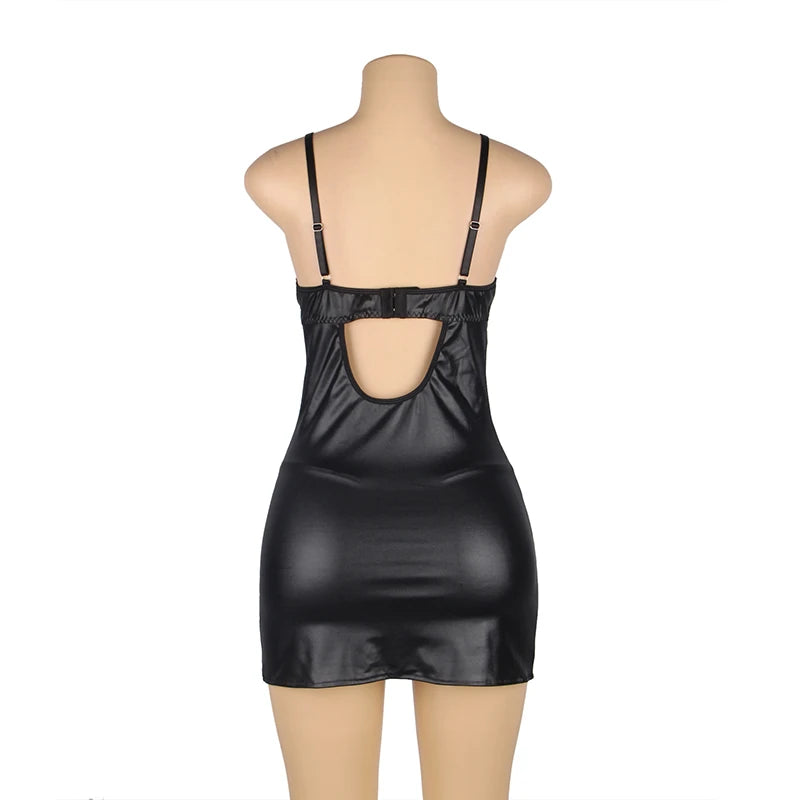 Curvy Delight Translucent Eyelash Mini Dress (PU Leather)