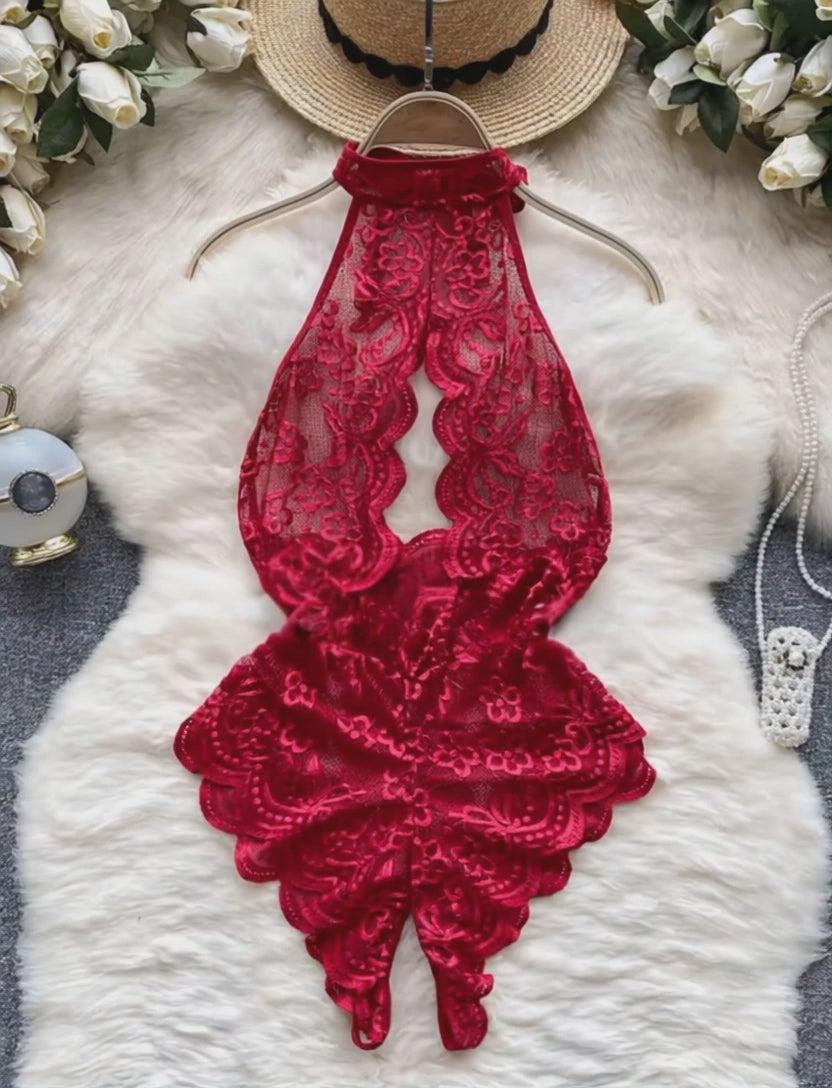 Fantasy Open Lace Crotchless Bodysuit