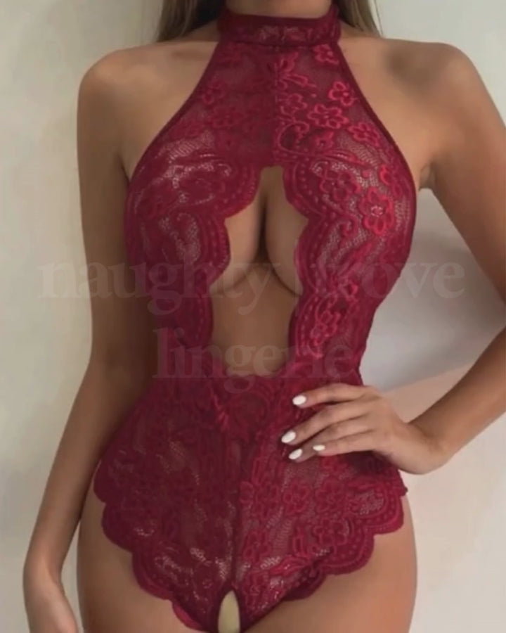 Fantasy Open Lace Crotchless Bodysuit