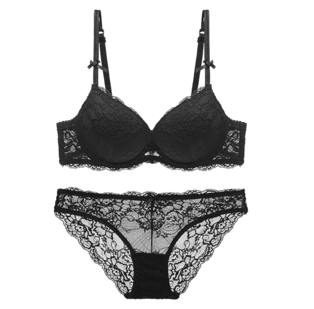 Intricate Dainty Lacy Push-Up Bra With Matching Translucent Panty ...