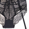 Retro Y-lined Floral Lace Brassiere with High Waist Panties+ Garters and Stockings