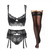 Teaser Style Lace Breathable Bra With Matching Panties, Garter and Stockings