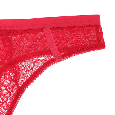 Lovely Floral Lace 3/4 Cup Bra + High Waist Panties + Thong 3Pc Set