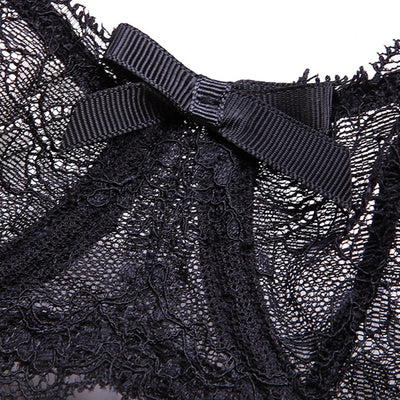 Translucent Lace Ribbon Design Half Cup Bra & Thong Set