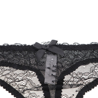 Translucent Lace Ribbon Design Half Cup Bra & Thong Set