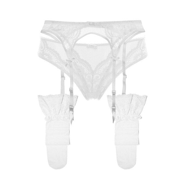 Dainty Lace Panty With Matching Garter & Stocking Set