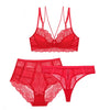 Lovely Floral Lace 3/4 Cup Bra + High Waist Panties + Thong 3Pc Set
