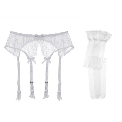 Floral Lacy Y-Split Garter With Stockings Set
