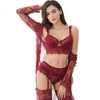 Lacy Lingerie 7 Pc Set With Y-Line Straps + Brassiere + Panties + Garters + Stockings