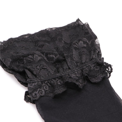 Translucent Lace Ribbon Design Lingerie 5pc Set With Sexy Lace Half Cup Bra + Garters + Panties + Thongs + Stockings