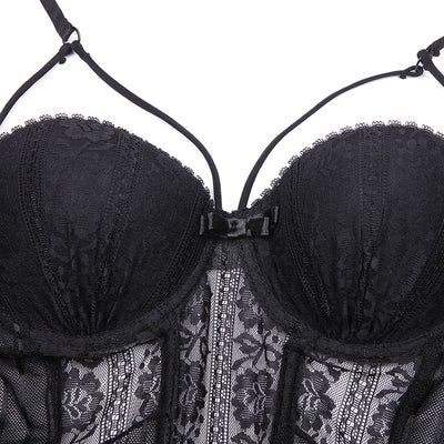 Eyelash Sheer Lace Corset + Panties Set