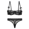 Translucent Lace Ribbon Design Half Cup Bra & Thong Set