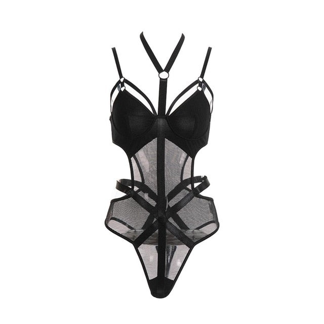 Playful Strappy Bodysuit With Sheer Translucent Midriff – NaughtyTrove