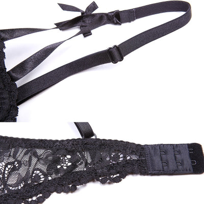 Comfortable Lace Half Cup Bra With Push Up & 4 Pcs Set