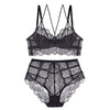 Retro Y-lined Floral Lace Brassiere with High Waist Panties Set