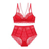 Retro Y-lined Floral Lace Brassiere with High Waist Panties Set