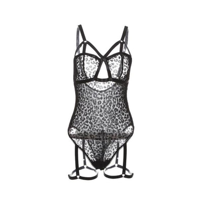 Leopard Print Lace Strappy See-Thru Bodysuit