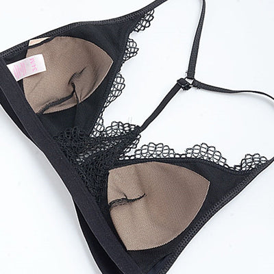Casual Sheer Lace Front Clasp Y-line Bra With Matching Lacy Panty