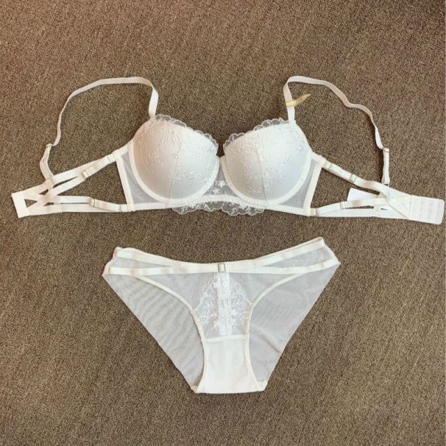 Strappy Flank Sexy Bra & Panties Set With Padded Cup