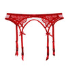 Charming Embroidered Half Cup Brassier + Matching Embroidered Thong + Garter + Stockings 4Pc Set