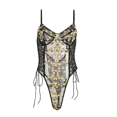 Nature Style One-Piece Embroidered Bodysuit Lingerie