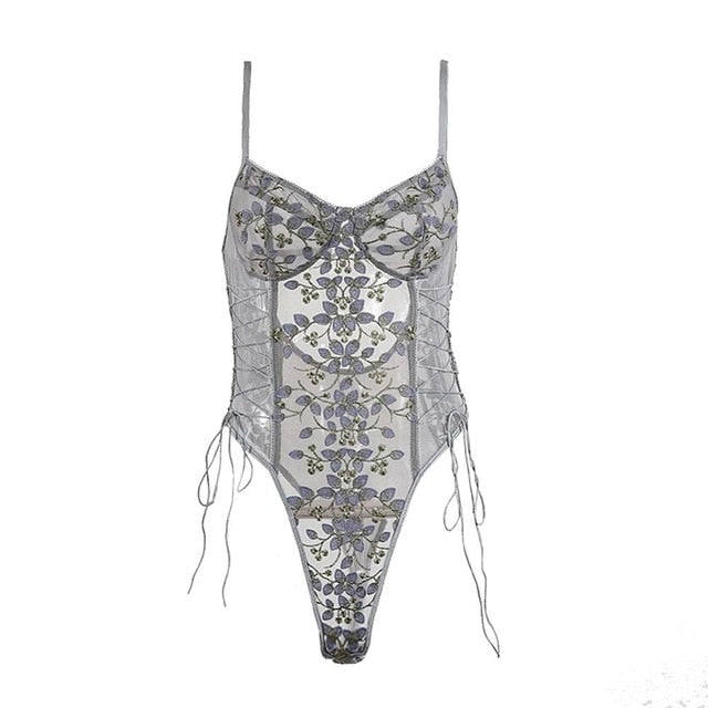 Nature Style One-Piece Embroidered Bodysuit Lingerie