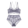 Retro Y-lined Floral Lace Brassiere with High Waist Panties Set