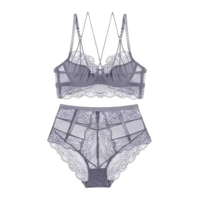Retro Y-lined Floral Lace Brassiere with High Waist Panties Set