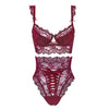 Floral Lace Brassiere With Matching High Waist Ribbon Panty Set