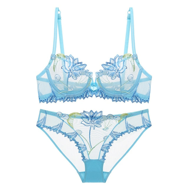 Translucent Floral Sheer Lace Bra & Panty Set