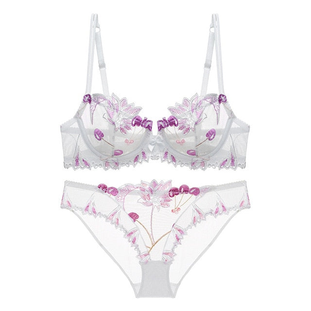 Translucent Floral Sheer Lace Bra & Panty Set